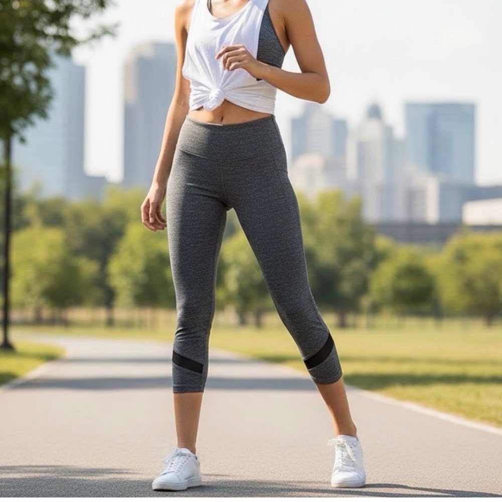 Calvin Klein Women Capri Leggings‎ Athletic Workout Yoga Grey Size S Chico